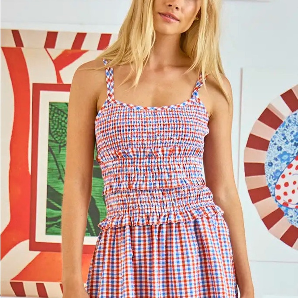Hunter Bell Francie Red and Blue Checkered Dress